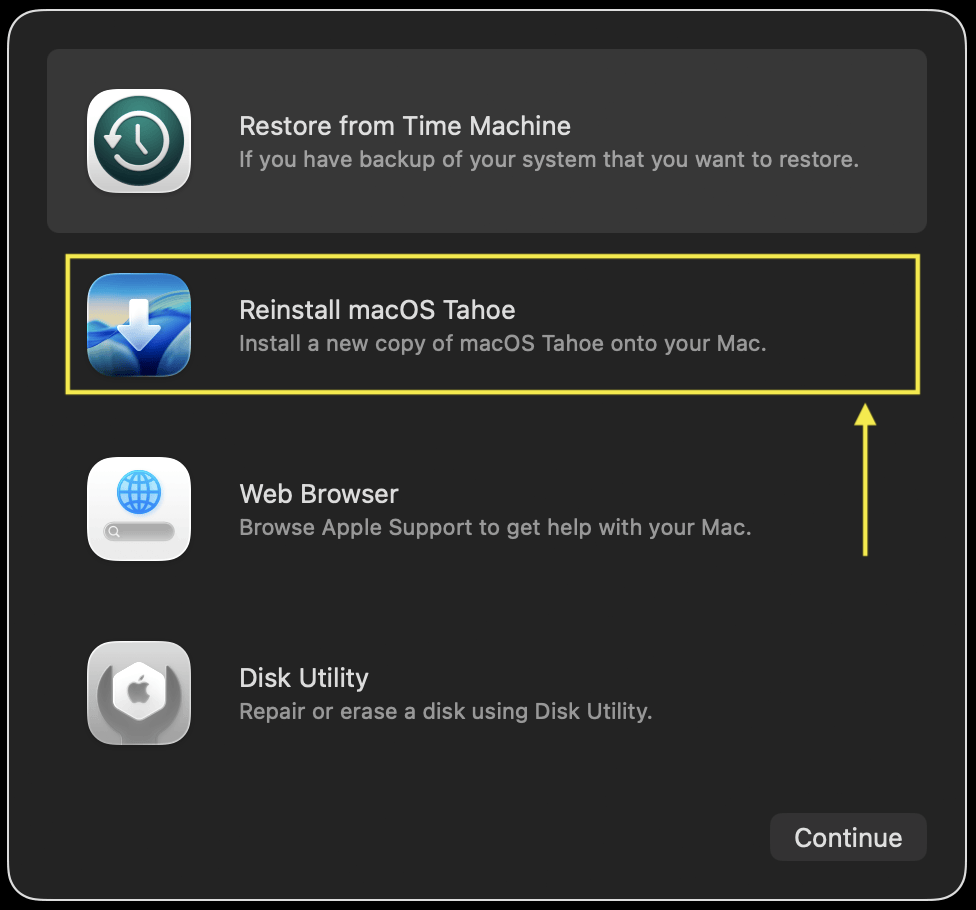 select Reinstall macOS
